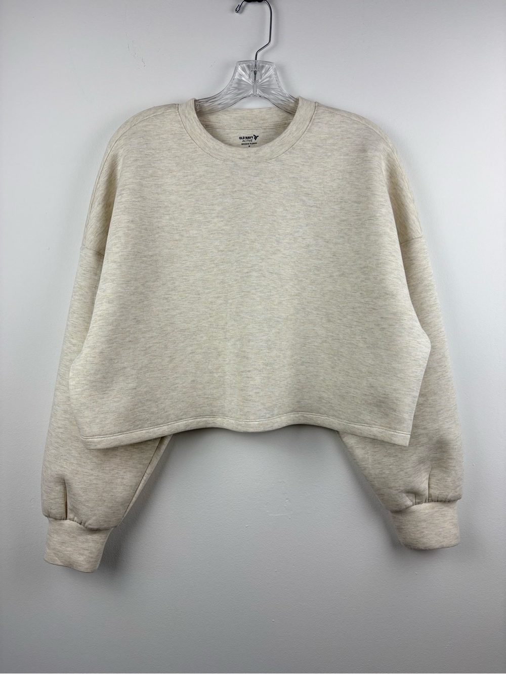 NWOT Old Navy Bounce Fleece Crew-Neck Cropped Sweatshirt Oatmeal Heather Sz M